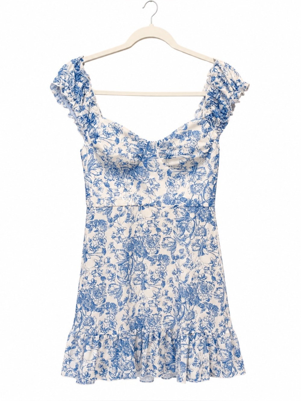 Blue & White Floral Ruffle Hem Summer Dress